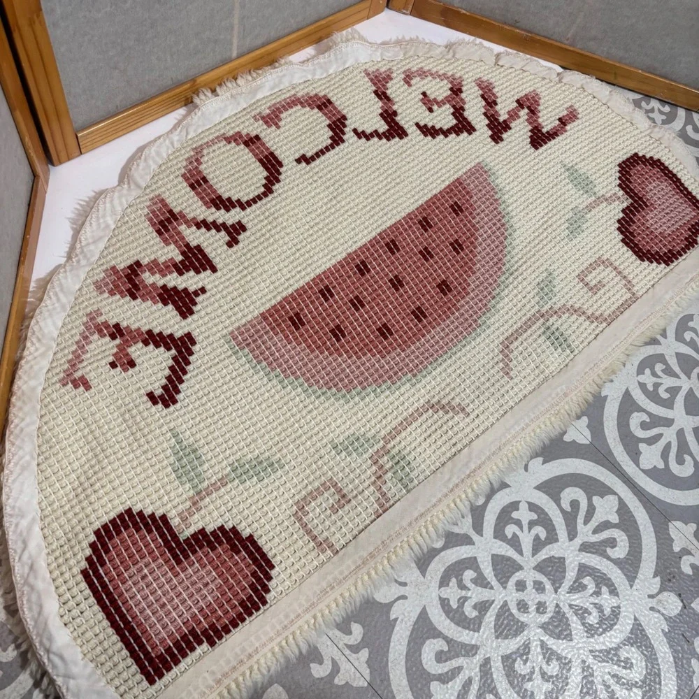 Good Shepherd Latch Hook Welcome Mat Rug‎ Half Moon Watermelon 1985